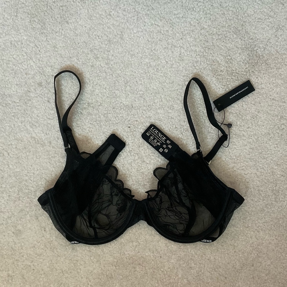 Lounge underwear Black Sheer Embroidered Underwire Bra
